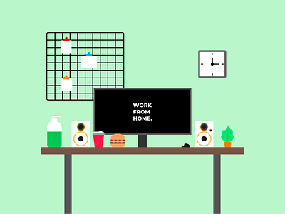 Work from home Illustration clean covid19 design desk flat flat illustration graphics designer home illustration illustrator minimal stayhome vibrant wfh workfromhome