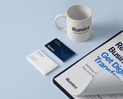 illuminz branding blue brand agency brand identity branding branding design branding mockup business card cards clean cup design agency logo minimal mockup mockups paper stationary typography uiux white