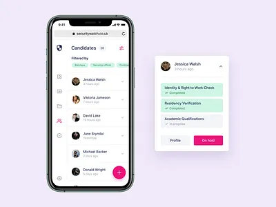 Pre-employment screening — Candidates app app design card clean clear concept dashboard design filter hiring interface list minimal mobile portal screening service ui users ux