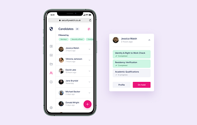Pre-employment screening — Candidates app app design card clean clear concept dashboard design filter hiring interface list minimal mobile portal screening service ui users ux