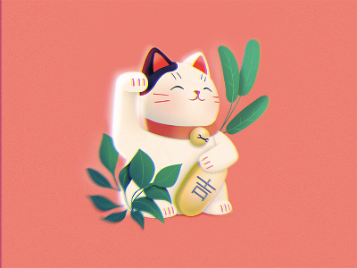 Maneki-neko asia cat character culture illustration japan japanese luck mascot neko old photoshop plant procreate vhs