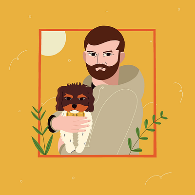 Daily Dog Walks 2d character dog flat design illustration illustrator leaves man plants portrait procreate puppy sun walk yellow