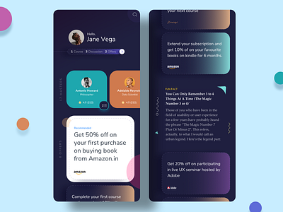 learnings dark Version app cards colors dark dark theme designs gradient mobile offers profile trend ui ux