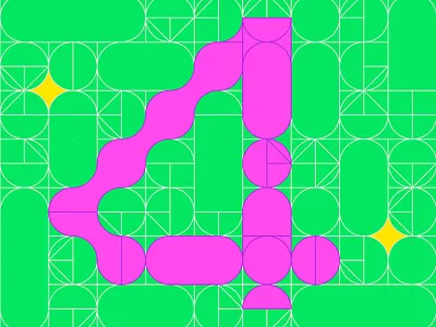 Number 4 2d concept design elements flat geometry gird graphic green illustration line minimal number numbering pattern pink shapes typography vector yellow
