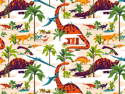 Pattern dinosaur 2 colors design dino dinosaur earth illustration lining palm palmtree pattern plants snake tapestry texture