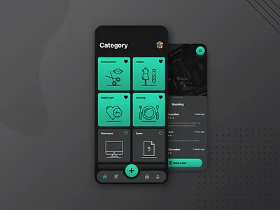 Reservation App - Dark android app application booking dark theme dark ui design green interface ios mobile reservation ui ux web design