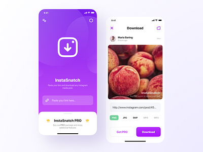 InstaSnatch app application design download instagram ios link media mobile pictures simple uiux