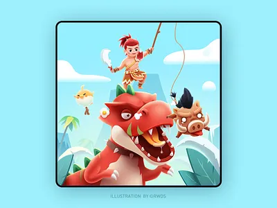 Game dinosaur game illustration ip mascot pig ps