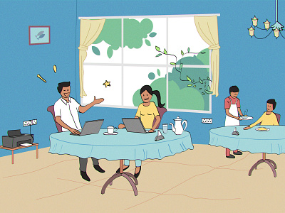 Working from Cafe art direction concept art illustration