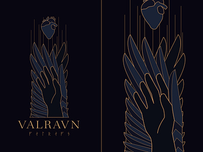 Valravn badge bird crow cult folklore gods hand heart legend logo magic monoline myth mythical mythological mythology raven runes transform