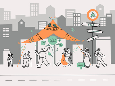The Teepee - Our new home character character design city city illustration clean community illustration illustration agency illustrator krixi office officience teepee tourist tree tribe