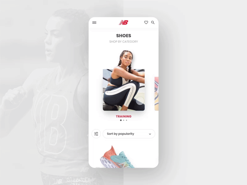 New Balance - Store app app design ecommerce fitness interaction ios mobile motion new balance parallax running shoe shop slide slider sport store training ui ux