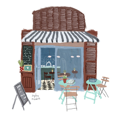 Biscuiter Cafe, Palma de Mallorca, Spain cafe cafeteria coffee coffee shop digital illustration digital painting drawing hand drawn icecream illustration insperation photoshop art postcard spain travel travel blog traveling urban