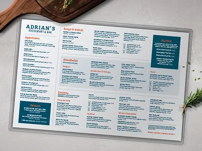 Adrian's New Menu branding branding design design menu menu design restaurant restaurant branding type typography
