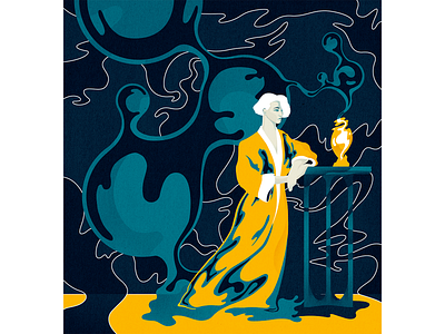 Flow artnouveau digital illustration liquid vase woman