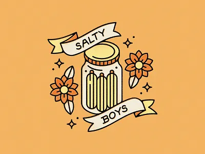 Salty Boys american traditional banner flower jar pickles pickling tattoo