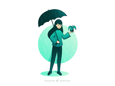 Girl with Umbrella and Plant Illustrations design girl girl illustration illustration rainy ui umbrella ux vector web woman