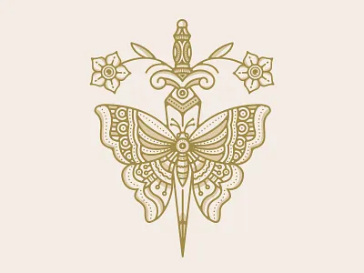 Butterfly Dagger americana badge design bug butterfly california dagger eye design flower flower logo retro sticker traditional design traditional tattoo vintage vintage badge vintage flower