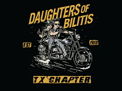 Daughters of Bilitis bilitis clasic club daughters drawing funny grunge hipster lesbian motorcycle retro traditional tshirt design