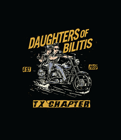 Daughters of Bilitis bilitis clasic club daughters drawing funny grunge hipster lesbian motorcycle retro traditional tshirt design
