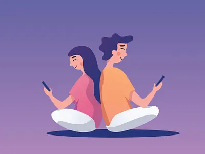 People and phones) adobe illustrator boy character flat girl illustraion minimalism phone vector