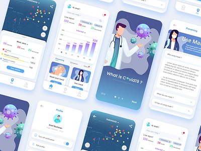 Covid19 Medical and Monitoring App app branding corona covid19 design dribbble flat healthcare illustration medical minimal mobile monitoring product design typography ui ux vector web website