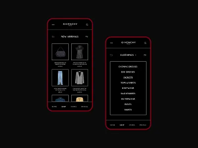 Givenchy - App concept app brand app category app dark app design fashion fashion app givenchy minimal mobile app online shop online store product page red sale shop ui ux web website