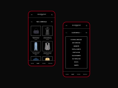 Givenchy - App concept app brand app category app dark app design fashion fashion app givenchy minimal mobile app online shop online store product page red sale shop ui ux web website