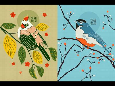 花鸟意境图（1、2） branding design flat icon illustration illustration ，desgin，layout logo typography ui 插画