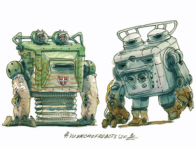 cubots book illustration characterdesign chracter concept art conceptart design editorial gamedev hand drawn illustration ink march of robots marchofrobots2020 mecha robot sketch transport walker watercolor