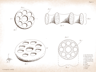 Bagel 2.0 antique bagel bakery baking bread culinary da vinci diagram invention label labels old schematics vintage