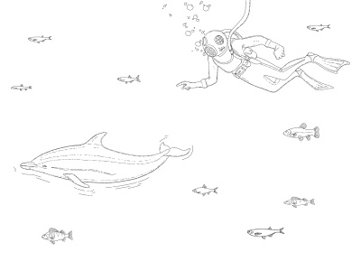 Line graphic Underwater illustration illustrator line lineart lines linework vector vector art