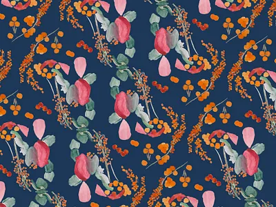 pattern floral - dark abstract berry botanical botanical illustration contrast design digital art digital illustration drawing flower illustration flowers illustration pattern pattern a day pattern art pattern design textile design vector wallpaper