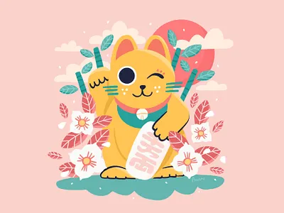 Lucky Cat cat character character design cute design drawing holidays illustration ipad japan japanese lucky cat palette pink procreate travel