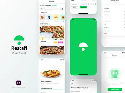 Restafi - Restaurant iOS App UI Kit delivery boy app food app food delivery app foodpanda freebie home screen ios app ios app kit restaurant app restaurant branding restaurants swiggy uber uber eats ui design ui kit