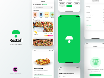 Restafi - Restaurant iOS App UI Kit delivery boy app food app food delivery app foodpanda freebie home screen ios app ios app kit restaurant app restaurant branding restaurants swiggy uber uber eats ui design ui kit