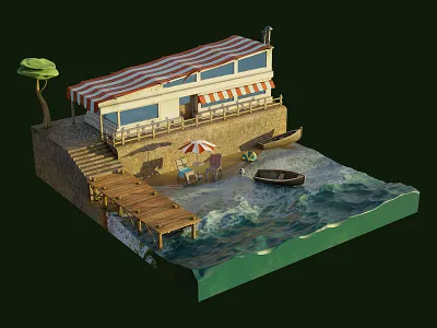 Beach Scene 3d model b3d beach boats holiday sea substance painter waves