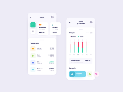 Personal Finance App bank bank app bank card banking banking app card cash dollar finacial finance finance app finances fintech interface minimal money personal finance simple