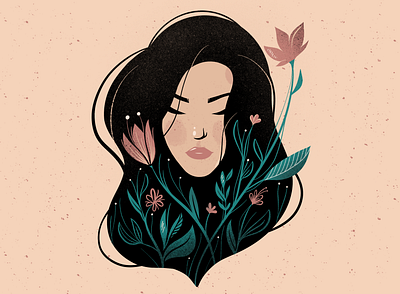 Lazarka botanical dark hair design elegant floral flowers folklore girl girl art girl illustration handdrawn illustration lazarka procreate art sleep sleeping girl traditions woman