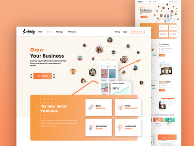 Subbly Grow page branding identity illustration subscription ui ux web