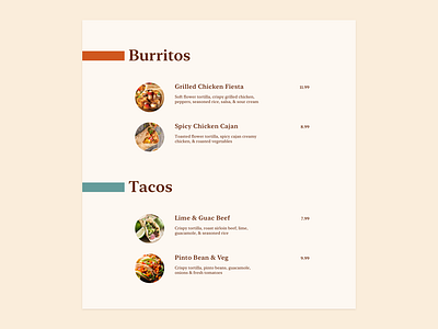 Daily UI #43 - Food Menu burritos dailyui dailyui043 food food menu menu sketch tacos