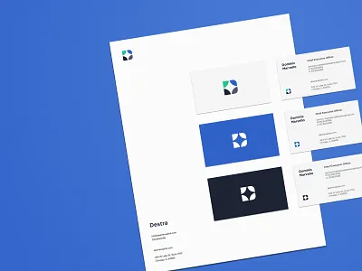 Destra branding collateral blue branding business card geometric icon investing letterhead logo logomark mark star stocks