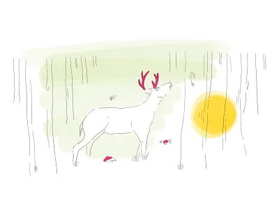 Deer in Forest analog animals color study colors deer drawing drawing style forest hand drawn illustration ipad pro outdoors procreate procreate app styled sun womenofillustration womenwhodraw woods