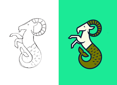 The 2-Hour Modern, Geometric Capricorn Logo animal astrological astrology badge bold brand branding capricorn design goat green hand drawn illustration line logo logo design mermaid modern sign vector