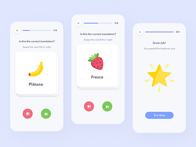 Language Learning App adobe xd android app card clean colors daily challenge design ios learning minimal mobile swipe ui ux