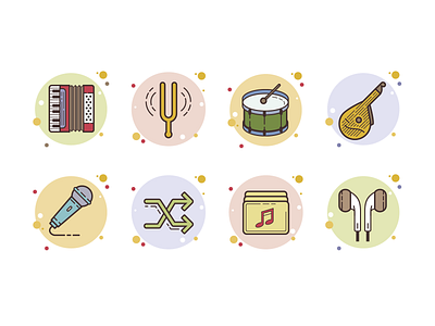 bubbles music accordion art artwork bandore design drum fork headphones icon illustration microphone music musical instruments shuffle sound ui ux vector web