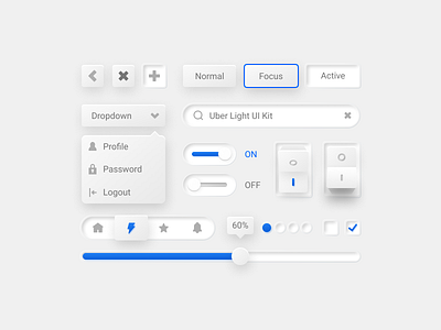 Uber Light UI Kit 2020 design dropdown dropdown menu focus kit light neumorphic neumorphism shadow skeumorphic skeumorphism slider soft ui switch switches toggle trend ui user interface