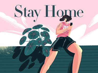 stay home 2d art design flat girl home illustration procreate stayhome summer