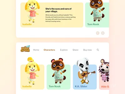 Daily UI 012 - Animal Crossing Characters Web UI animal crossing characters colorful design dailyui game gradient nintendo nintendoswitch web