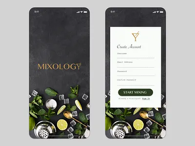 Mixology App app branding dailyui dailyui 001 design icon typography ui